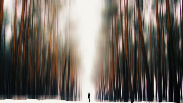 Foto ein mann steht inmitten von verschwommenen bäumen im wald