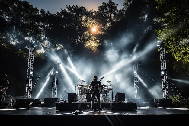 Ein Mann steht mit einer Gitarre auf einer Bühne