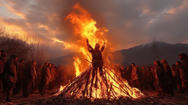 Ein Mann steht vor einem Lagerfeuer mit der Aufschrift „Das Wort“ darauf.