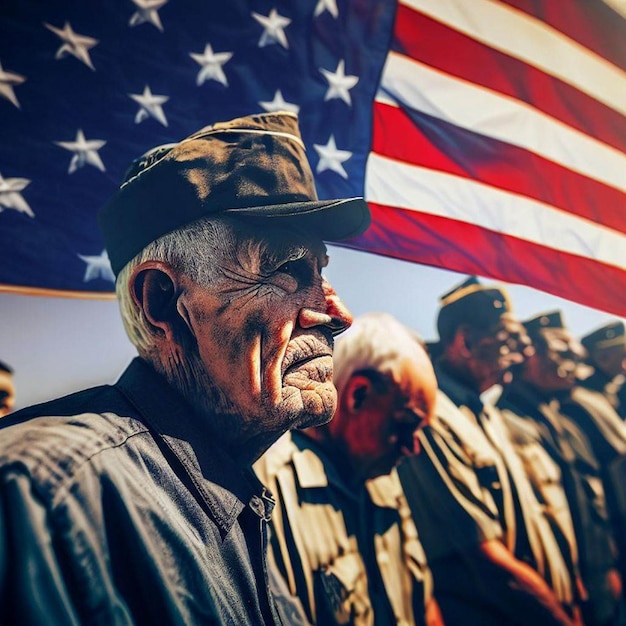 Ein Mann steht vor einer Fahne, auf der „u“ steht. S. Armee '