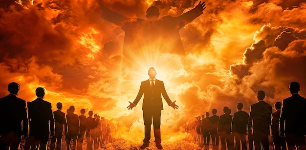 ein mann steht vor einer großen wolke eines mannes mit einem kreuz auf dem rücken und den worten gott auf der seite
