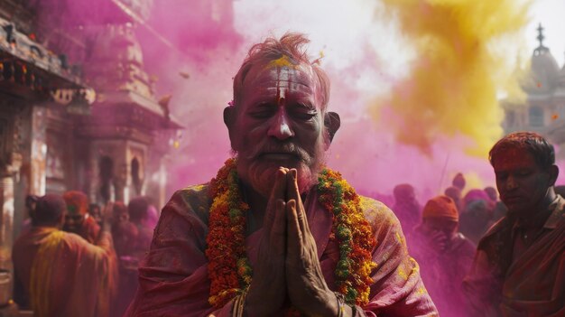 Foto ein mann steht vor einer menschenmenge, inspiriert führung und spricht in der öffentlichkeit holi