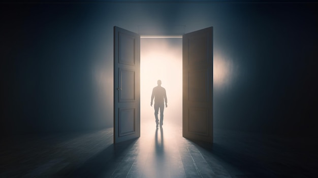 Ein Mann steht vor einer offenen Tür