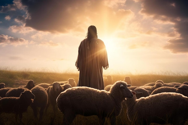 ein Mann steht vor einer Schafherde