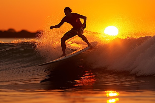 Ein Mann surft auf Wellen