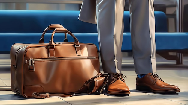Ein Mann trägt braune Schuhe und Gepäck