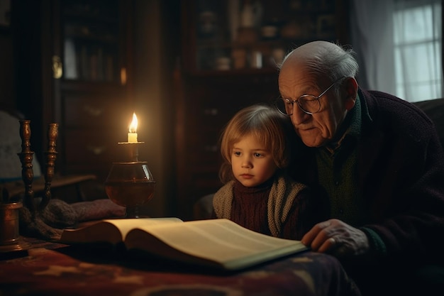 Ein Mann und ein Junge lesen zusammen ein Buch