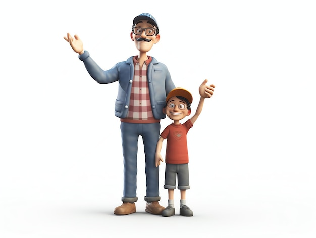 Ein Mann und ein Junge stehen vor einem weißen Hintergrund.
