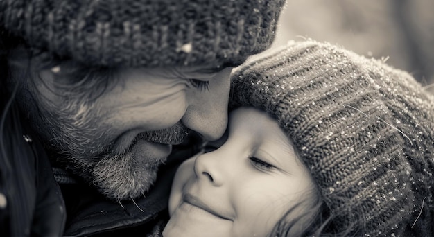 Ein Mann und ein kleines Mädchen lächeln einander an.