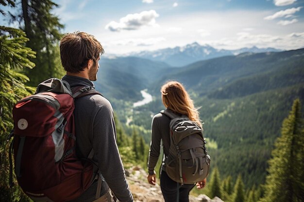 ein Mann und eine Frau gehen einen Berg hinauf