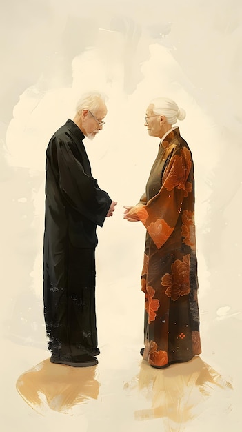 Ein Mann und eine Frau in formeller Kleidung halten sich an den Händen und teilen sich eine liebevolle Geste