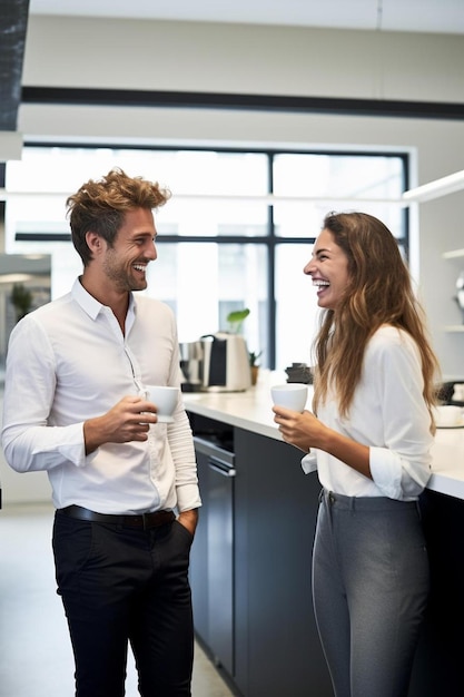 ein Mann und eine Frau lachen und lachen in einer Küche