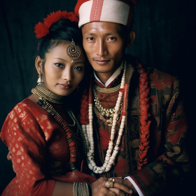 Ein Mann und eine Frau posieren für ein Foto mit einem rot-weißen Hut.