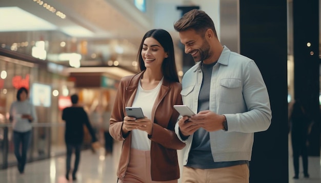 ein Mann und eine Frau schauen auf ihre Handys