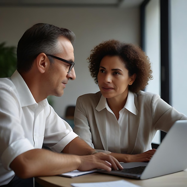 Foto ein mann und eine frau sitzen an einem schreibtisch mit einem laptop generative ai