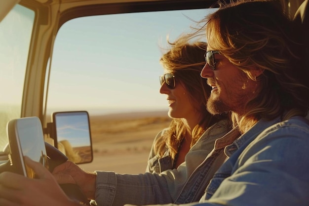 Foto ein mann und eine frau sitzen in einem auto