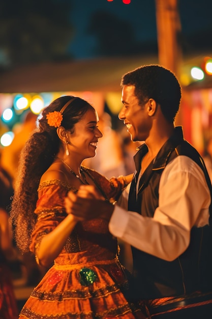Ein Mann und eine Frau tanzen auf einem Festival Generative Ai Image Festa Junina in São Paulo, Brasilien
