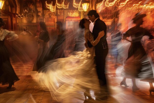 Foto ein mann und eine frau tanzen in einem ballsaal