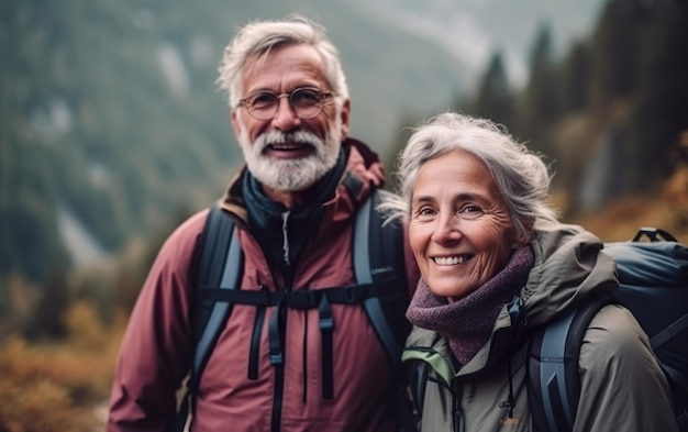 Ein Mann und eine Frau wandern in den Bergen.