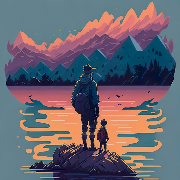 Ein Mann und zwei Jungen stehen im Wasser und schauen in den Himmel