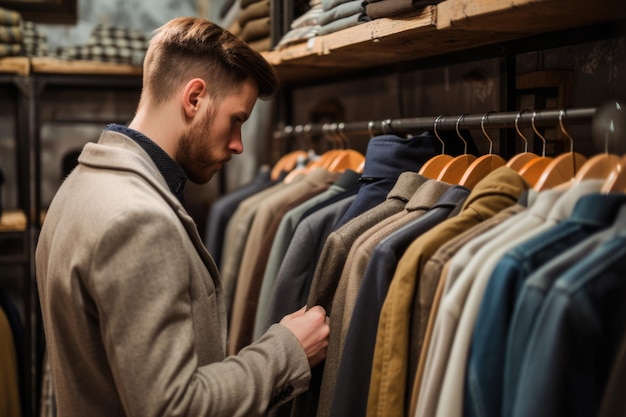 Ein Mann wählt Kleidung in einer Boutique aus
