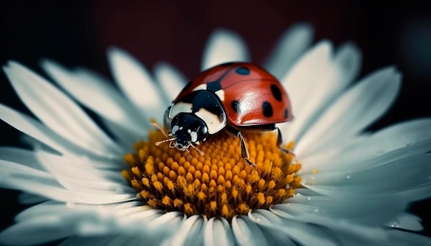 Ein Marienkäfer auf einer Blume mit weißem Hintergrund