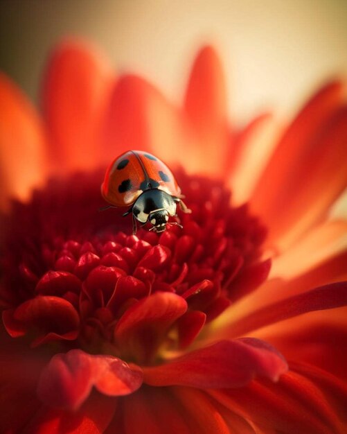 Ein Marienkäfer auf einer roten Blume