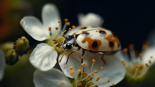 Ein Marienkäfer auf einer weißen Blume