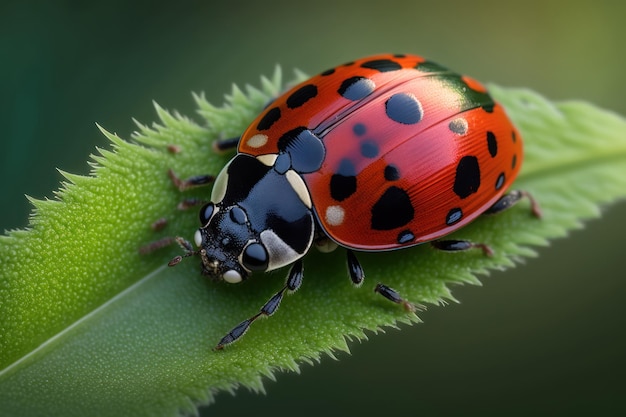 Ein Marienkäfer ist auf einem Blatt.