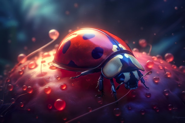 Ein Marienkäfer sitzt auf einem generativen KI-Bild eines roten Apfels