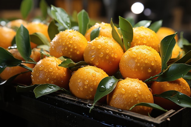 Ein Marktbild mit reichlich Mandarinenernte Marktszene mit Haufen frischer Mandarinen