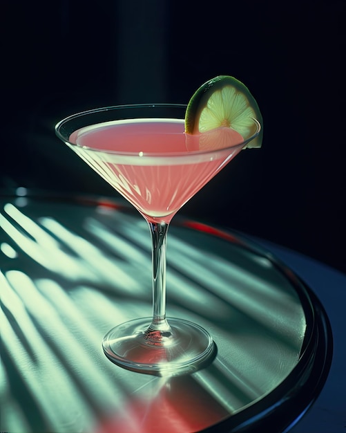 ein Martini-Glas mit einem Stück Limette an der Unterseite