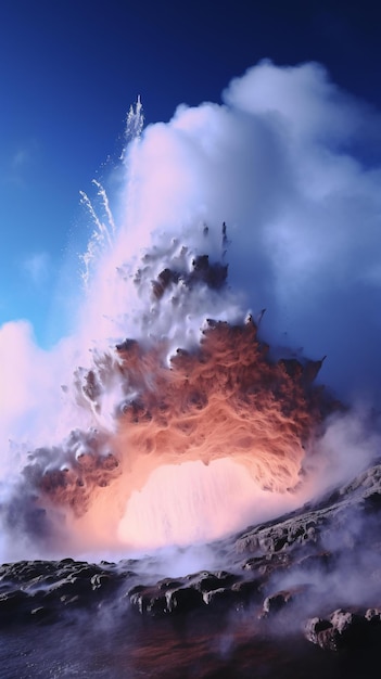 Ein massiver Vulkanausbruch mit Lava, die hoch in den Himmel schießt