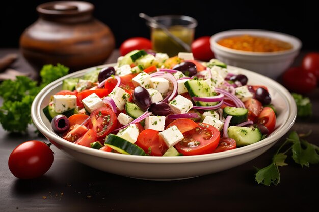 Ein mediterran inspirierter griechischer Salat mit Oliven