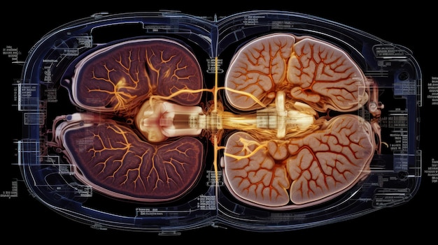 Foto ein medizinisches mrt-bild des gehirns, das einen querschnitt mit detaillierten anmerkungen zeigt magnetresonanzbildgebung