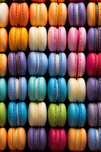 ein mehrfarbiger Hintergrund mit bunten Macarons in vertikalen Streifen