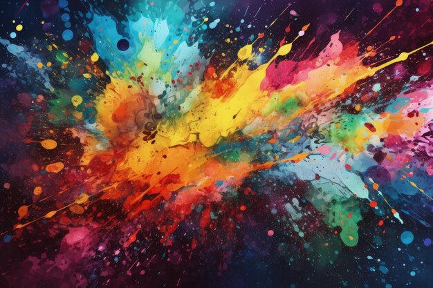 Ein mehrfarbiges abstraktes Gemälde mit vielen Farbspritzern, generative KI
