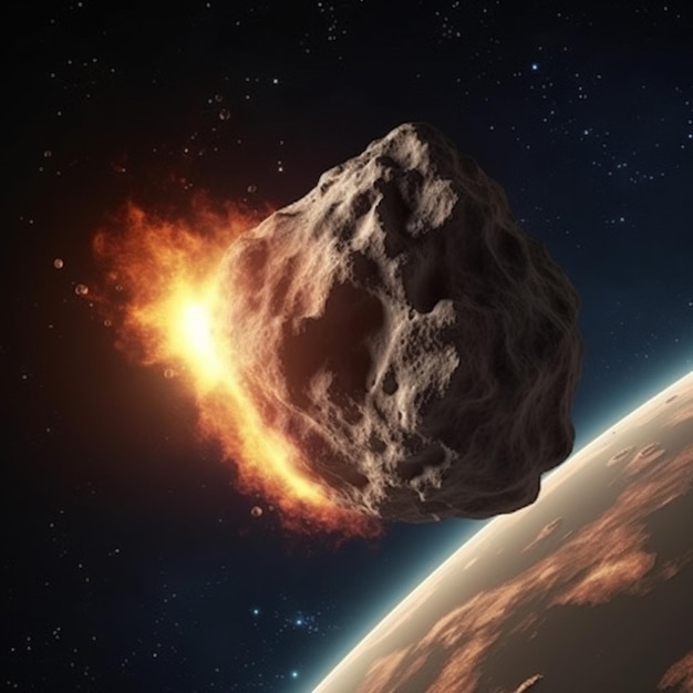 Ein Meteor fliegt über einen Planeten mit einem Planeten im Hintergrund.