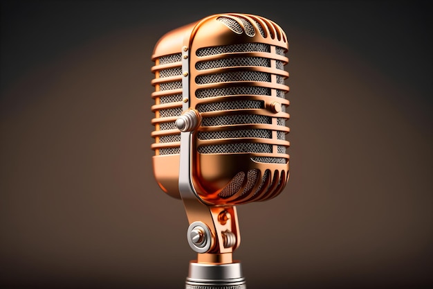Ein Mikrofon mit goldener Oberfläche und schwarzem Hintergrund.