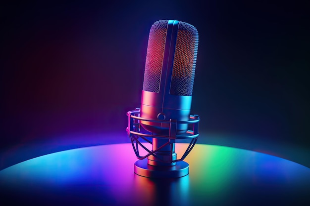 Ein Mikrofon mit rotem und blauem Licht Generative KI