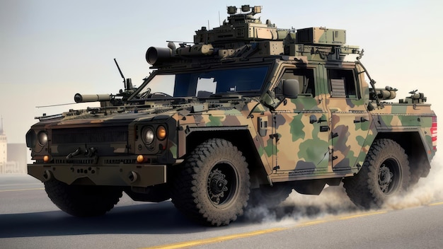 Ein Militärfahrzeug mit dem Wort Armee auf der Seite.