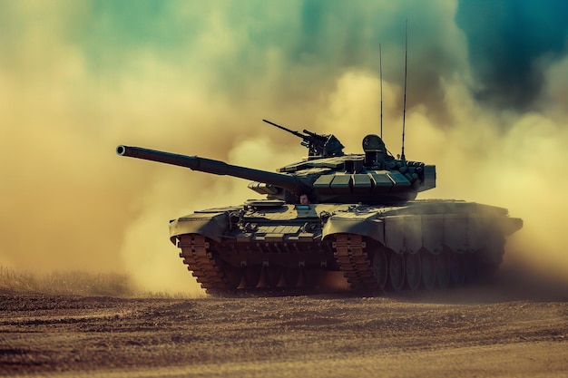 Ein Militärpanzer auf dem Schlachtfeld