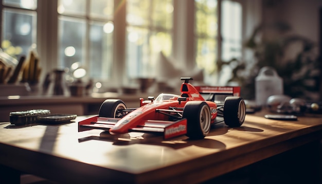 Foto ein miniatur-formel-1-auto auf dem tisch