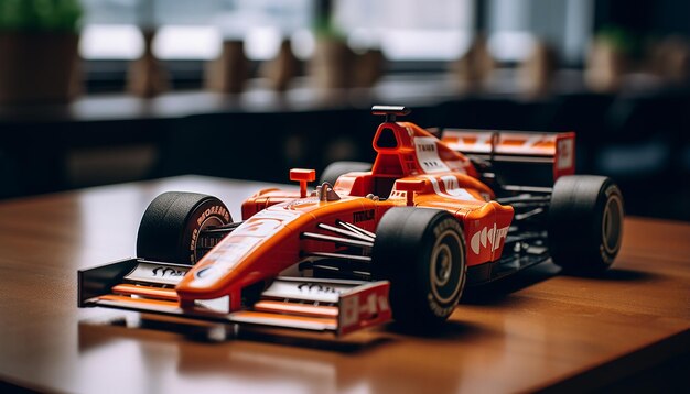 Foto ein miniatur-formel-1-auto auf dem tisch