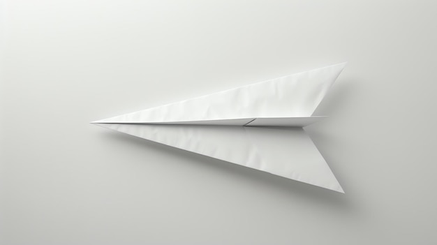 Ein minimales konzeptuelles Bild eines weißen Papierflugzeugs auf weißem Hintergrund