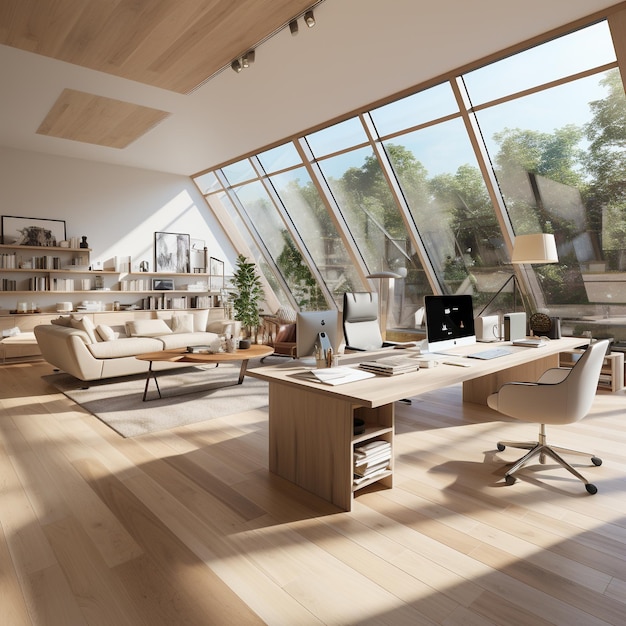 Ein minimalistisches Büro mit sauberen Linien und neutralen Farben