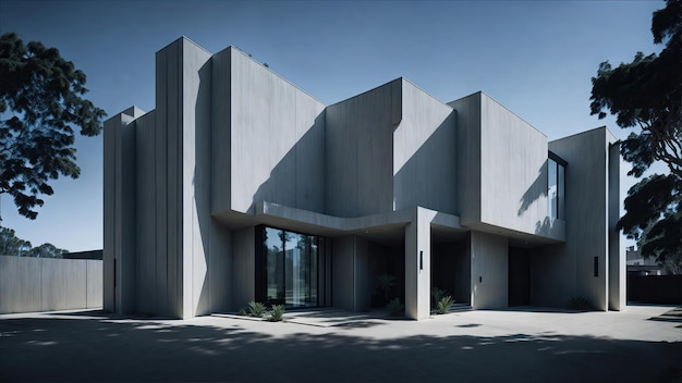 Ein minimalistisches Haus mit einer schlanken Betonstruktur mit glatter und polierter Oberfläche
