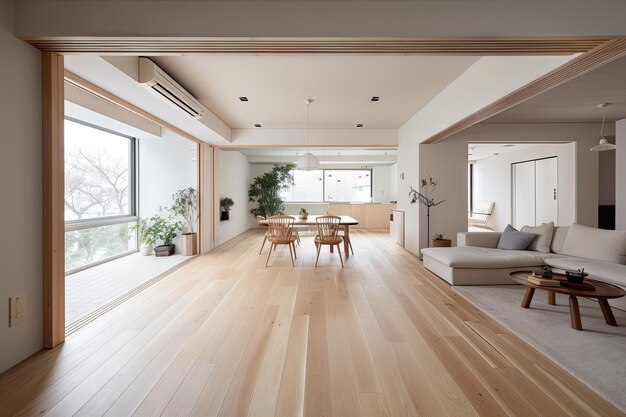 Ein minimalistisches Interieur im japanischen Stil mit einer klaren und luftigen Ästhetik, geschaffen mit generativer KI