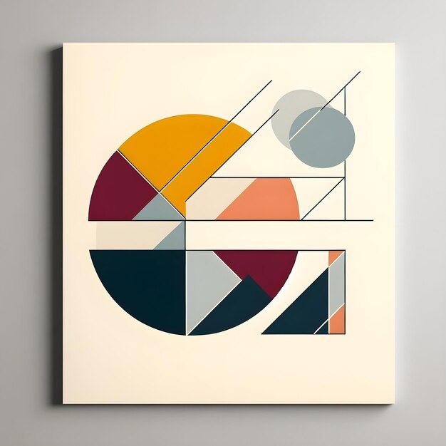 Ein minimalistisches Wandkunstwerk, das nur geometrische Formen und eine begrenzte Farbpalette verwendet