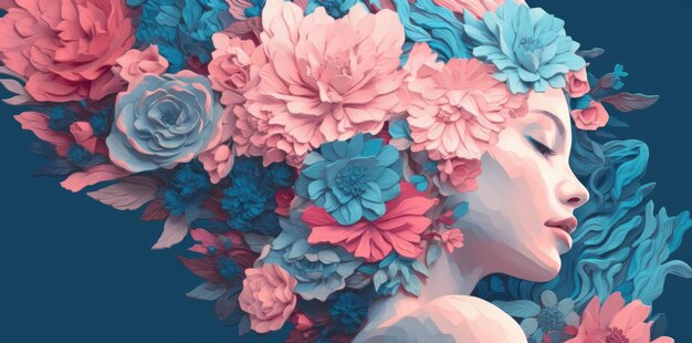 Ein mit Blumen gefüllter Mädchenkopf im Stil zarter Papierausschnitte generativer ai
